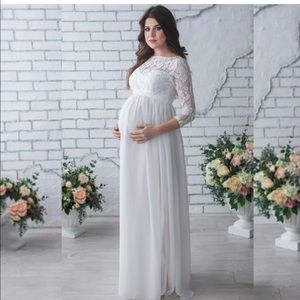 White Maternity Photo Shoot / Formal Lace Dress